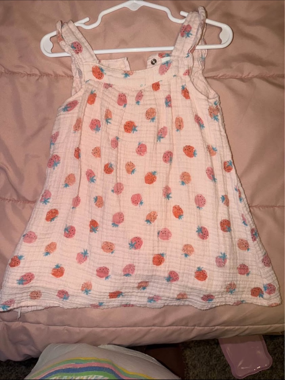 Girls' Pink Strawberry Print Sleeveless Dres
